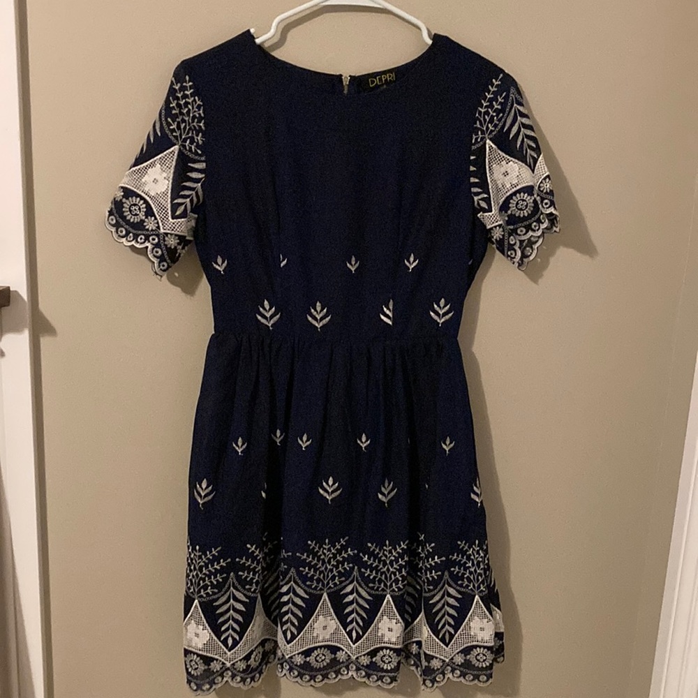 Navy Blue Embroidery Dress